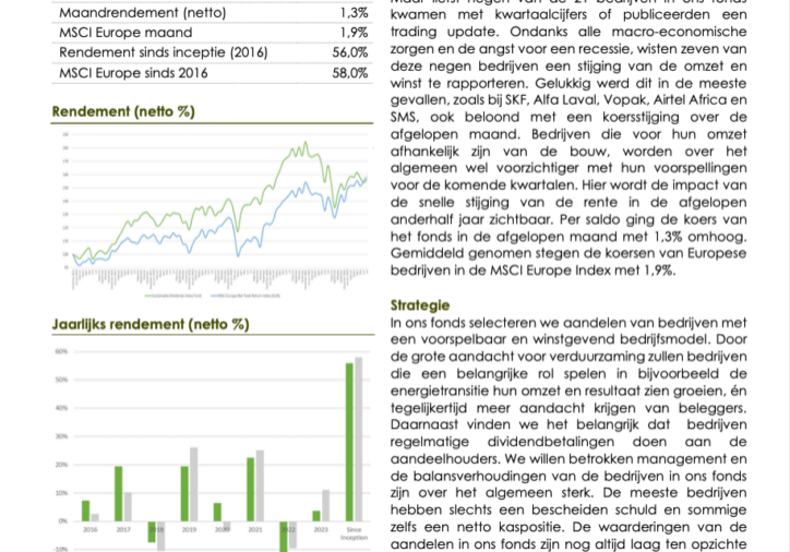 Sustainable Dividends Value Fund Maandbericht Juli 2023