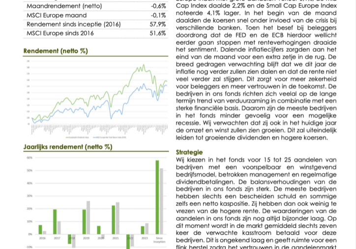 Sustainable Dividends Value Fund Maandbericht Maart 2023