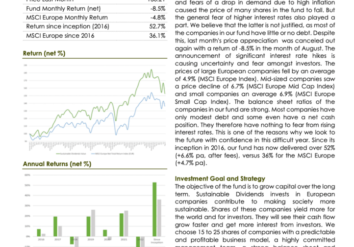 Sustainable Dividends Value Fund Monthly Report August 2022
