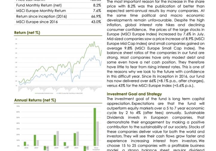 Sustainable Dividends Value Fund Monthly Report July 2022